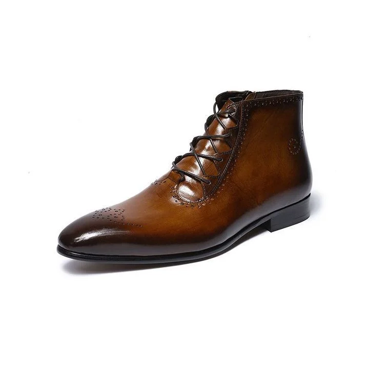 Men’s Genuine Leather Patina Boots - High Top Zip Lace-Up Dress Shoes - Image 5