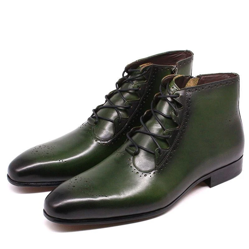 Men’s Genuine Leather Patina Boots - High Top Zip Lace-Up Dress Shoes - Image 11