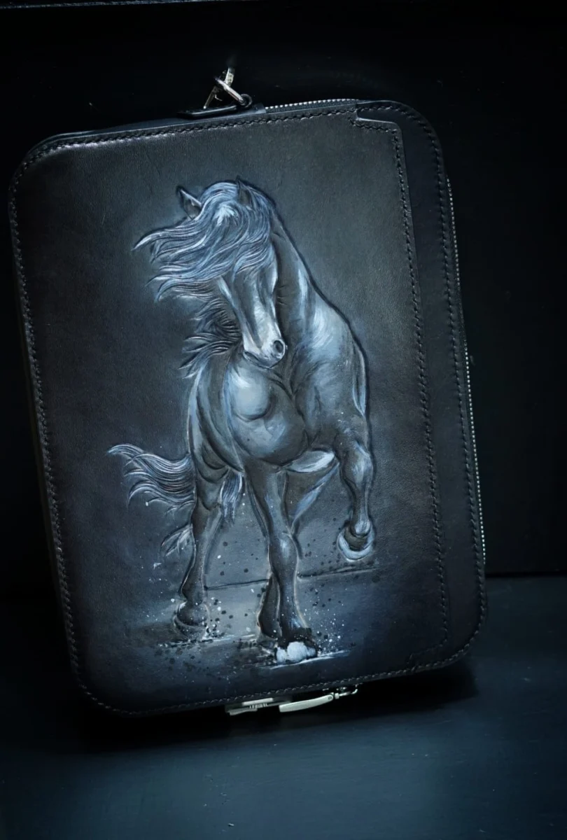 Majestic Warhorse Hand-Painted Leather Portfolio – Saigon Leather Exclusive - Image 3