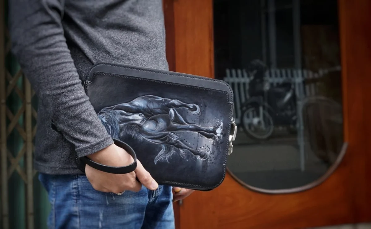 Majestic Warhorse Hand-Painted Leather Portfolio – Saigon Leather Exclusive - Image 4