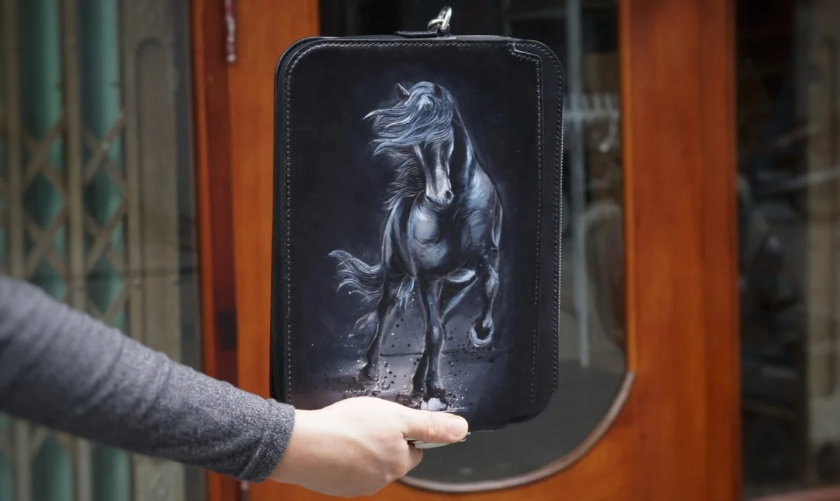Majestic Warhorse Hand-Painted Leather Portfolio – Saigon Leather Exclusive - Image 2