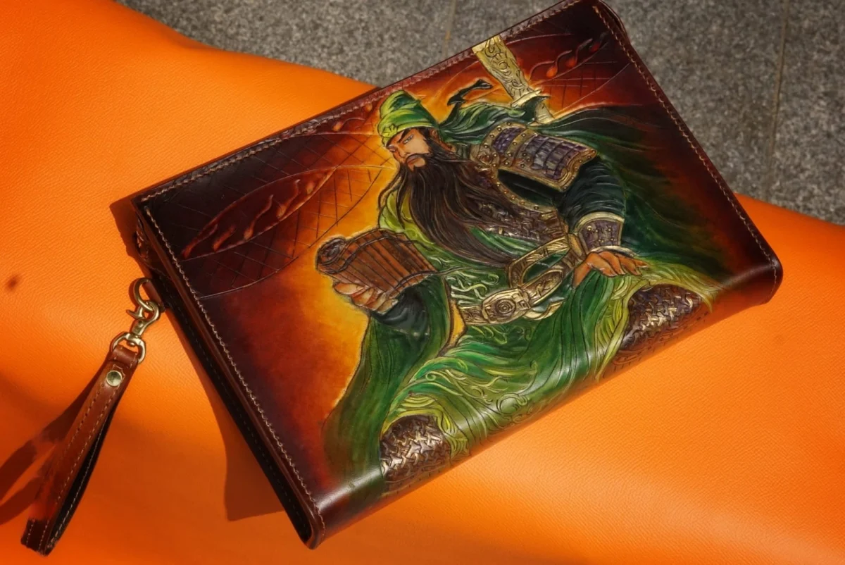 Artfully Hand-Carved Leather Handbag by Saigon-leather.com - Version Guan Yu - Image 3