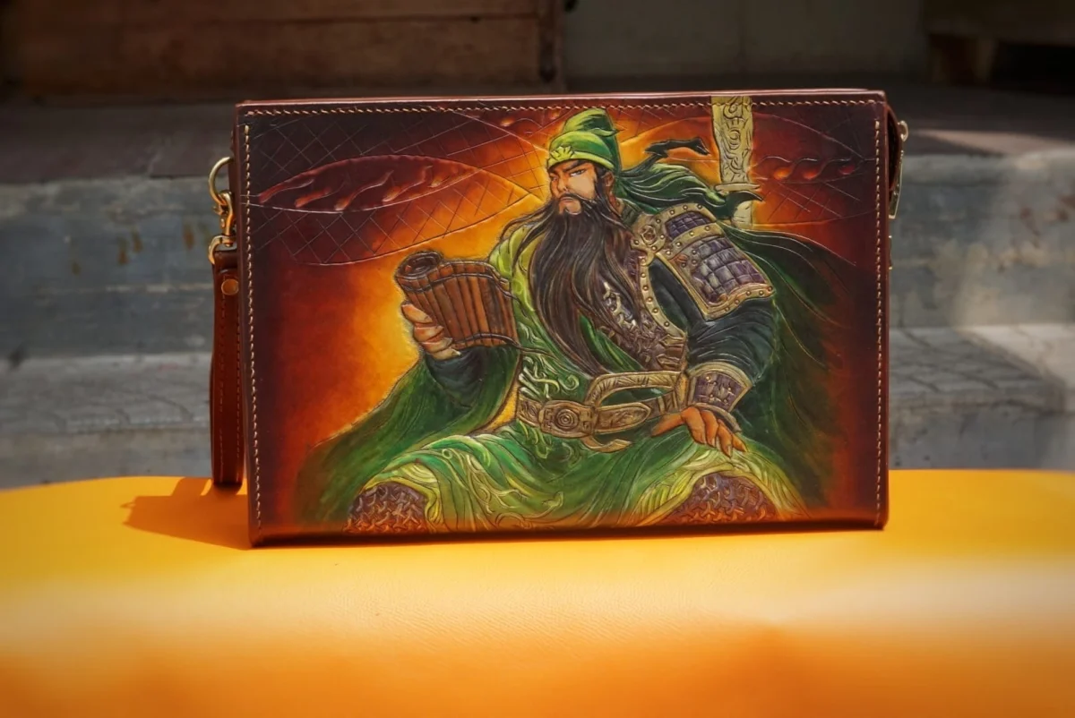 Artfully Hand-Carved Leather Handbag by Saigon-leather.com - Version Guan Yu - Image 4