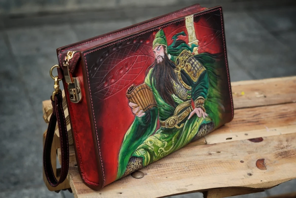 Artfully Hand-Carved Leather Handbag by Saigon-leather.com - Version Guan Yu - Image 5