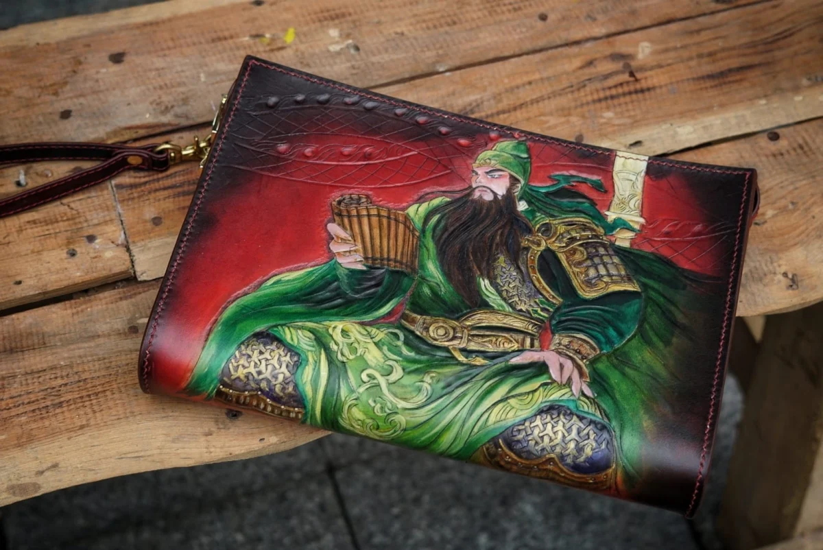 Artfully Hand-Carved Leather Handbag by Saigon-leather.com - Version Guan Yu - Image 6
