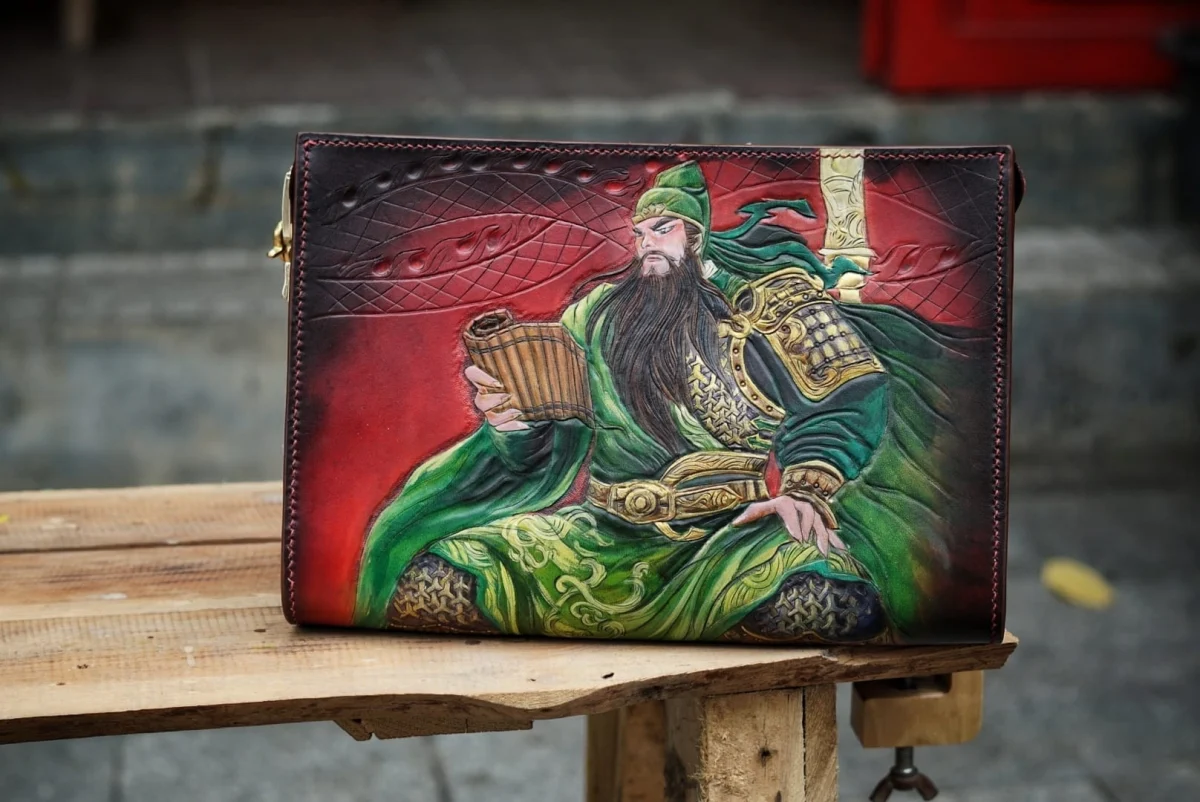 Artfully Hand-Carved Leather Handbag by Saigon-leather.com - Version Guan Yu - Image 7