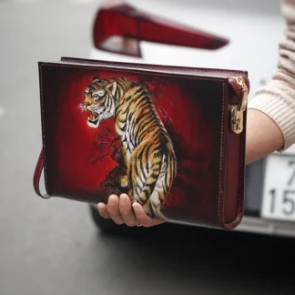 Artfully Hand-Carved Leather Handbag by Saigon-leather.com - Version Tiger HB07