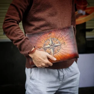 Artfully Hand-Carved Leather Handbag by Saigon-leather.com - Version Compass