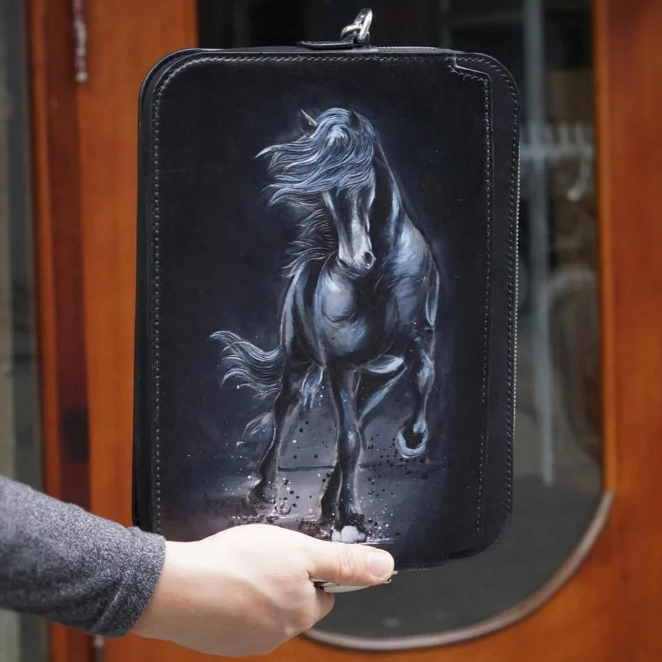 Majestic Warhorse Hand-Painted Leather Portfolio – Saigon Leather Exclusive