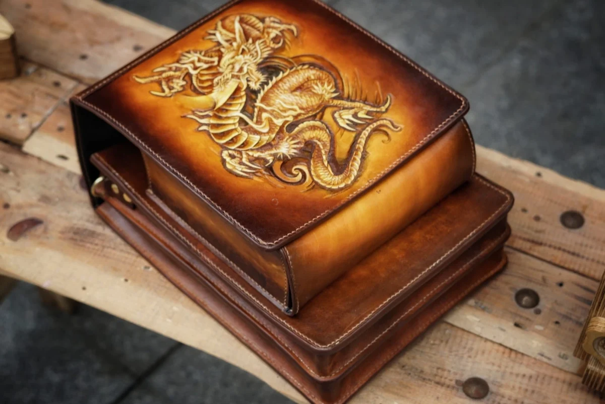 Saigon-Leather Handcrafted Dragon Embossed Leather Satchel - Image 6