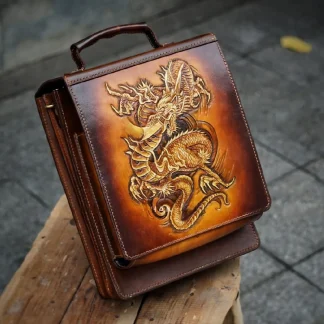 Saigon-Leather Handcrafted Dragon Embossed Leather Satchel