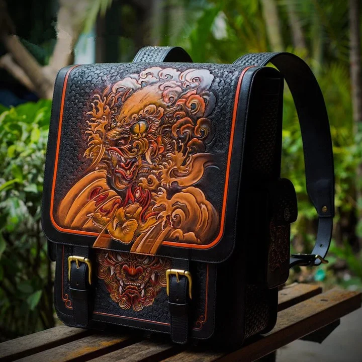 Saigon-Leather Handcrafted Guardian Beast Leather Backpack - Image 2