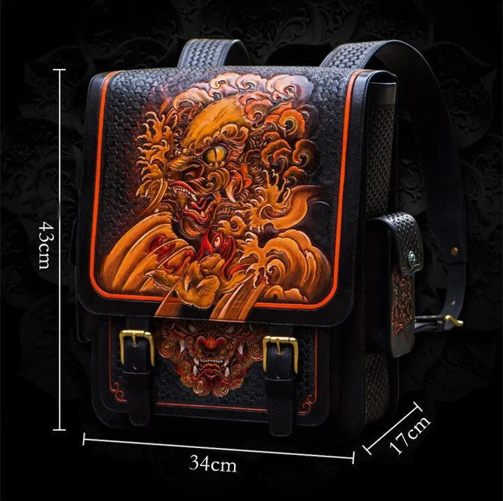 Saigon-Leather Handcrafted Guardian Beast Leather Backpack - Image 3