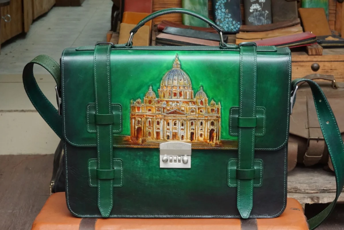 Saigon Leather’s Customizable Artfully Engraved Leather Briefcase version Vatican - Image 2