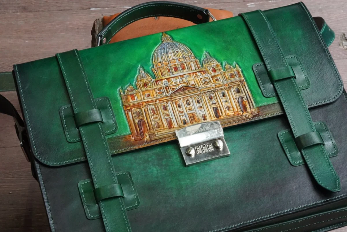 Saigon Leather’s Customizable Artfully Engraved Leather Briefcase version Vatican - Image 4