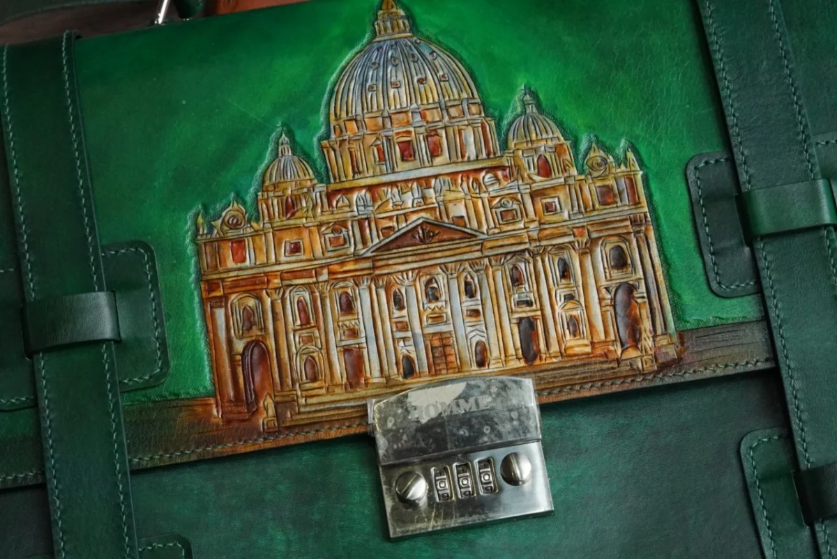 Saigon Leather’s Customizable Artfully Engraved Leather Briefcase version Vatican - Image 3