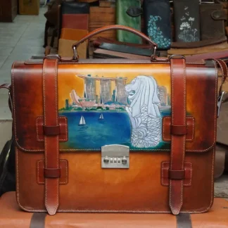 Saigon Leather’s Customizable Artfully Engraved Leather Briefcase version Singapore