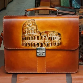 Saigon Leather’s Customizable Artfully Engraved Leather Briefcase - version Colosseum Rome