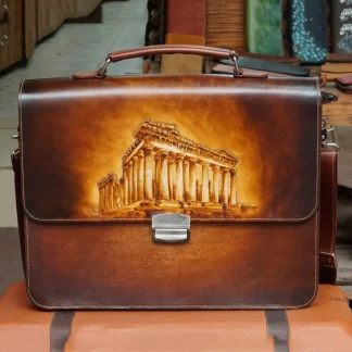 Saigon Leather’s Customizable Artfully Engraved Leather Briefcase - version Pathernon
