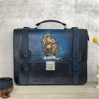 Saigon Leather’s Customizable Artfully Engraved Leather Briefcase - version Sailboat