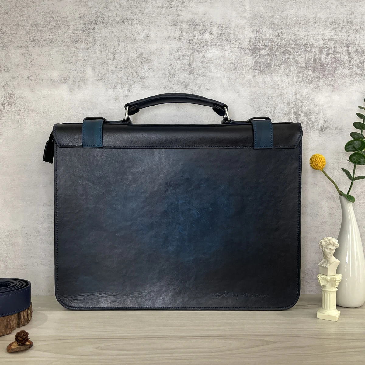 Saigon Leather’s Customizable Artfully Engraved Leather Briefcase - version Sailboat - Image 3
