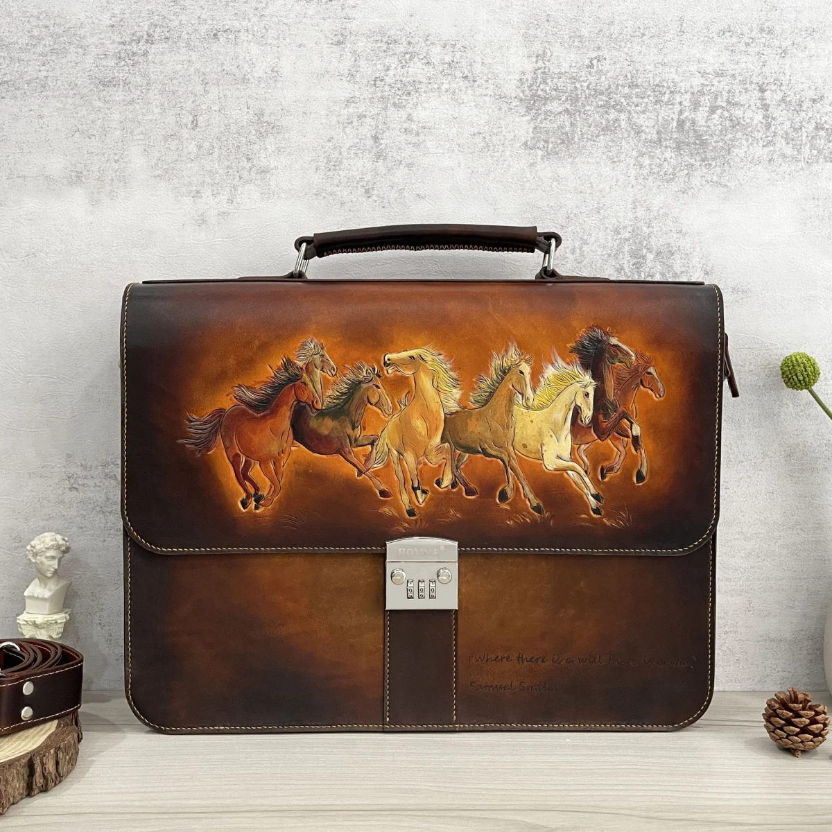 Saigon Leather’s Customizable Artfully Engraved Leather Briefcase - version Unique Code Success