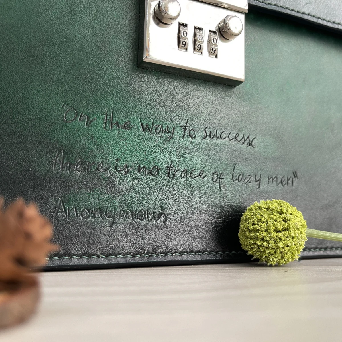 Saigon Leather’s Customizable Artfully Engraved Leather Briefcase - version Carp Jumping The Dragon Gate - Image 3