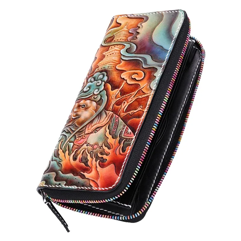 Vintage Hand-Carved Leather Long Wallet – Custom by Saigon Leather E717