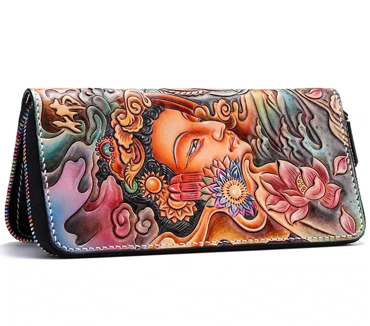 Vintage Hand-Carved Leather Long Wallet – Custom by Saigon Leather E717 - Image 2