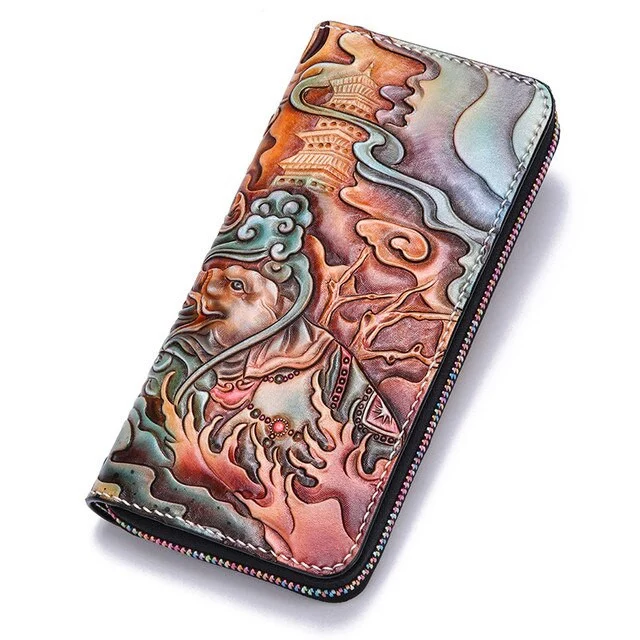 Vintage Hand-Carved Leather Long Wallet – Custom by Saigon Leather E717 - Image 6