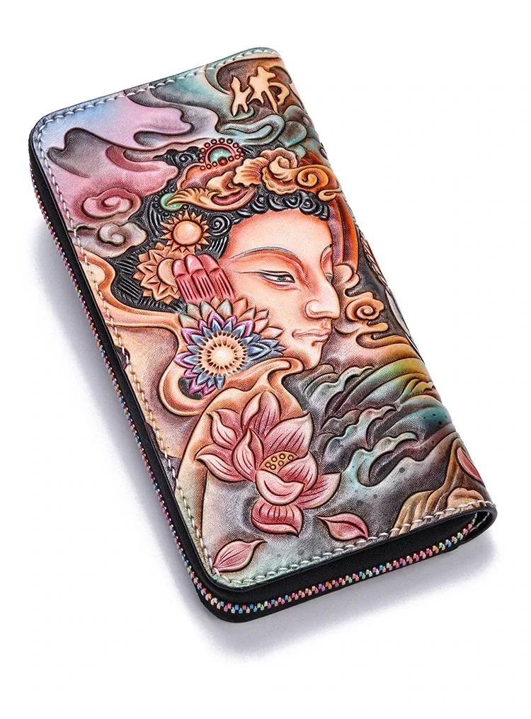 Vintage Hand-Carved Leather Long Wallet – Custom by Saigon Leather E717 - Image 5