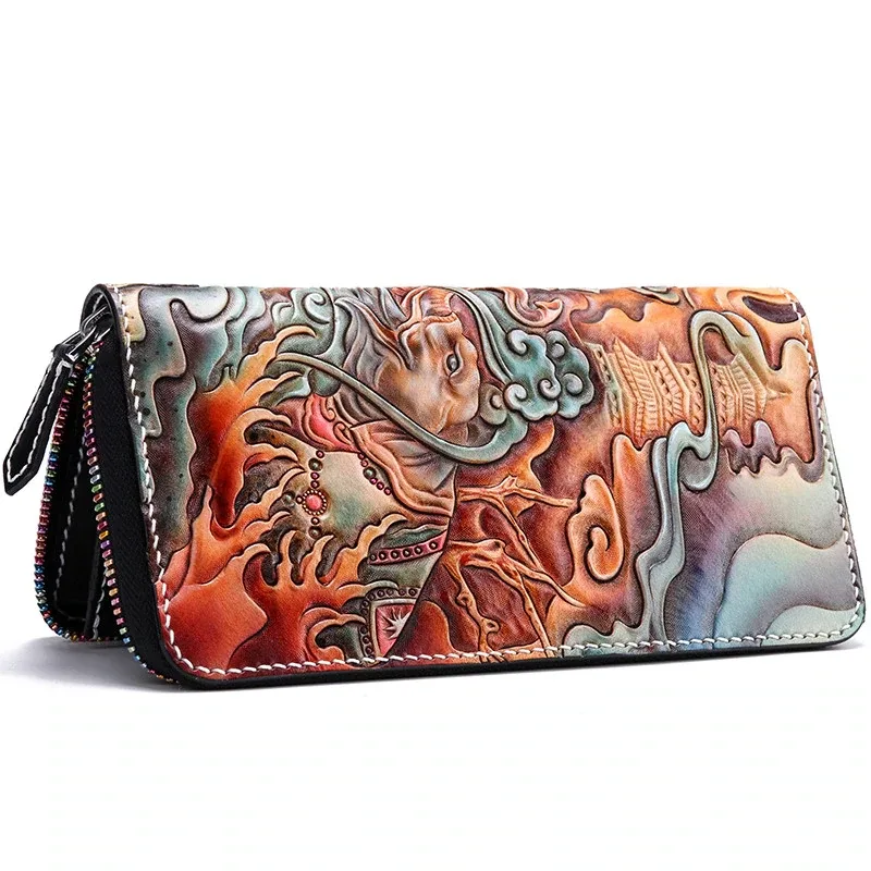 Vintage Hand-Carved Leather Long Wallet – Custom by Saigon Leather E717 - Image 3