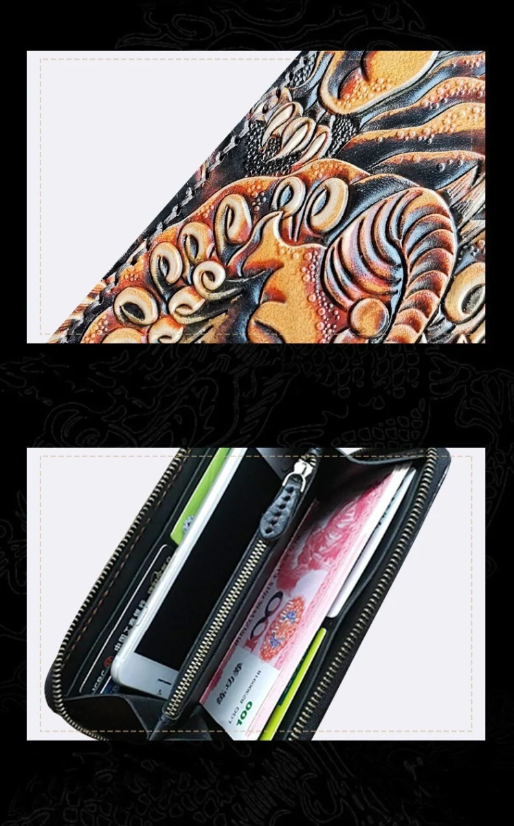 Saigon-Leather Masterpiece Carved Long Wallet E728 - Image 2