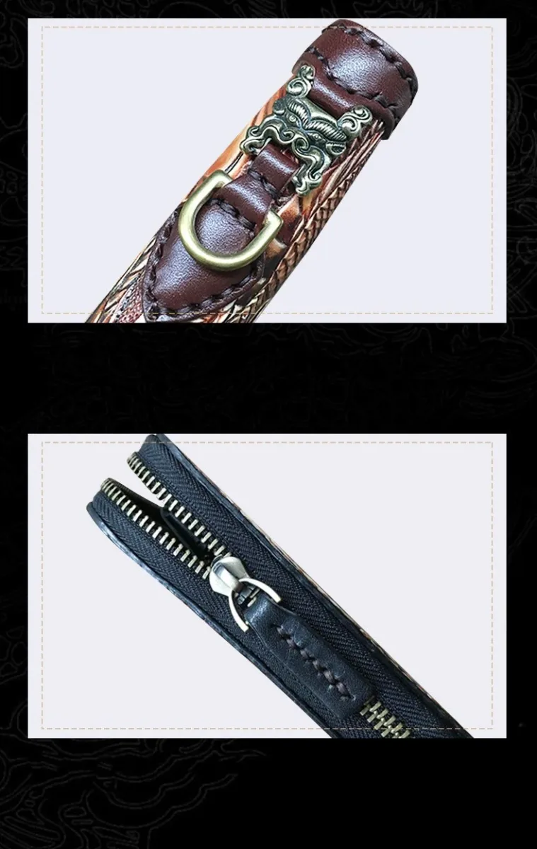 Saigon-Leather Masterpiece Carved Long Wallet E728 - Image 3