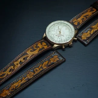 Artfully Engraved Leather Watch Strap - Made by Saigon-Leather.com