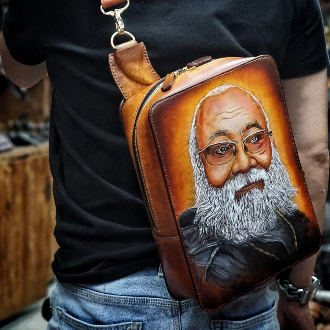 Artfully Engraved Leather Handbag - A Perfect Gift - BAG07 - Image 3