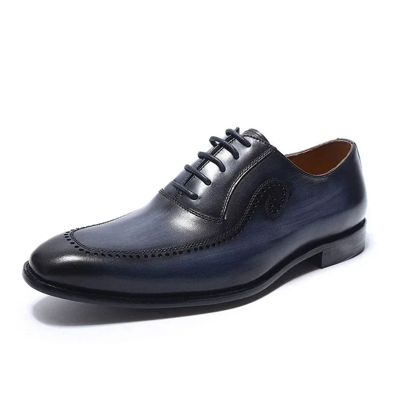 Italian Hand-Painted Patina Oxford Shoes - Genuine Leather Dress Shoes for Men - Image 2