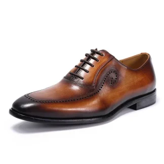 Italian Hand-Painted Patina Oxford Shoes - Genuine Leather Dress Shoes for Men