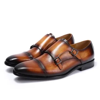 Handmade Genuine Leather Monk Strap Shoes - Comfortable Formal Dress Shoes for Men