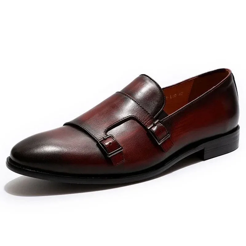 Handmade Hand-Painted Patina Double Monk Strap Loafers - Genuine Leather Slip-On Dress Shoes for Men - Image 3