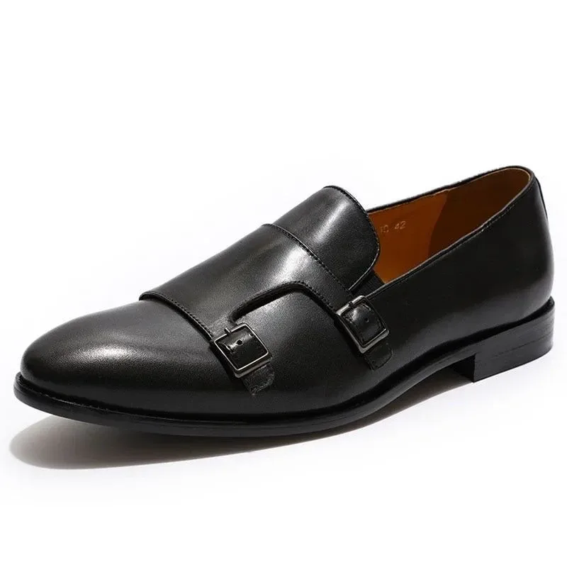 Handmade Hand-Painted Patina Double Monk Strap Loafers - Genuine Leather Slip-On Dress Shoes for Men - Image 2