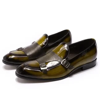 Brand Patent Leather Mens Loafers Wedding Party Dress Shoes Black Green Monk Strap Casual Fashion Men Slip On Shoes