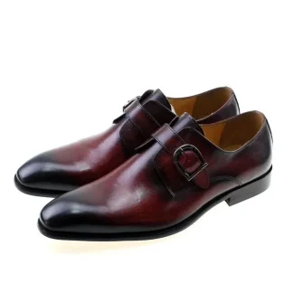 Italian Style Monk Strap Loafer Shoes - Handmade Genuine Leather Brown Formal Shoes