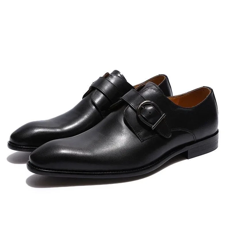 Italian Style Monk Strap Loafer Shoes - Handmade Genuine Leather Brown Formal Shoes - Image 2