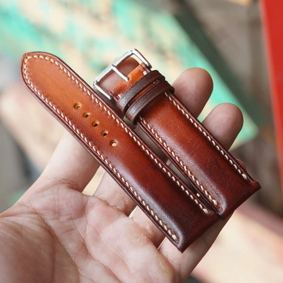 Saigon-Leather Handcrafted Patina Leather Watch Strap - Image 6