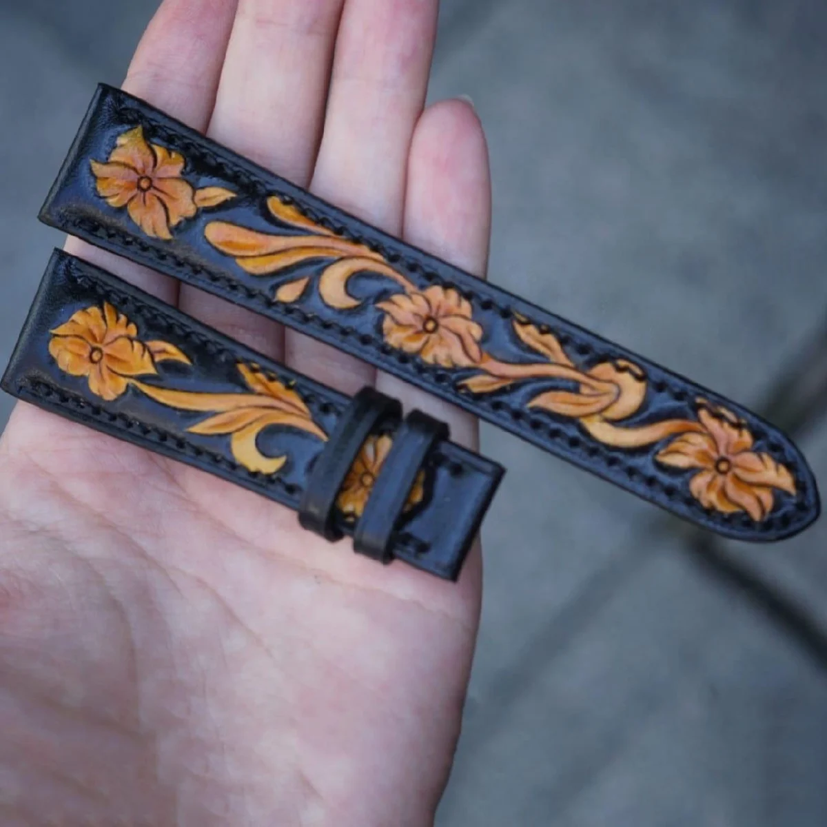 Saigon-Leather Artfully Engraved Leather Watch Strap - Image 2