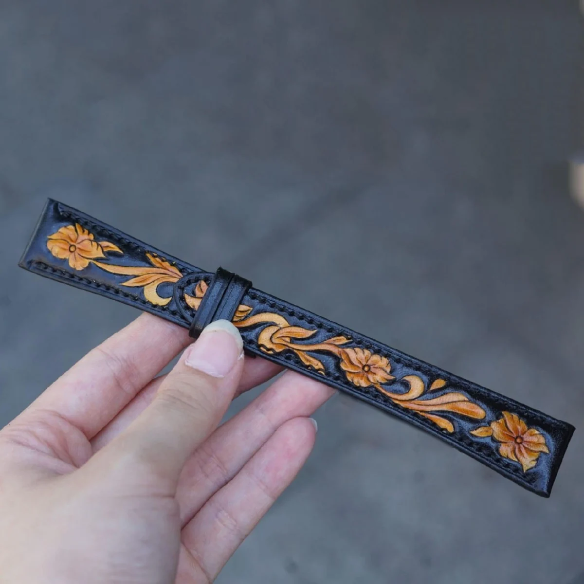 Saigon-Leather Artfully Engraved Leather Watch Strap
