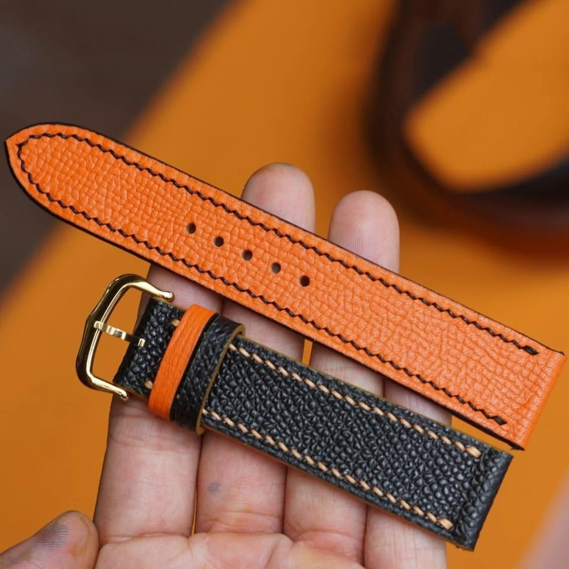 Saigon-Leather Handcrafted Two-Tone Saffiano Leather Watch Strap - Image 2