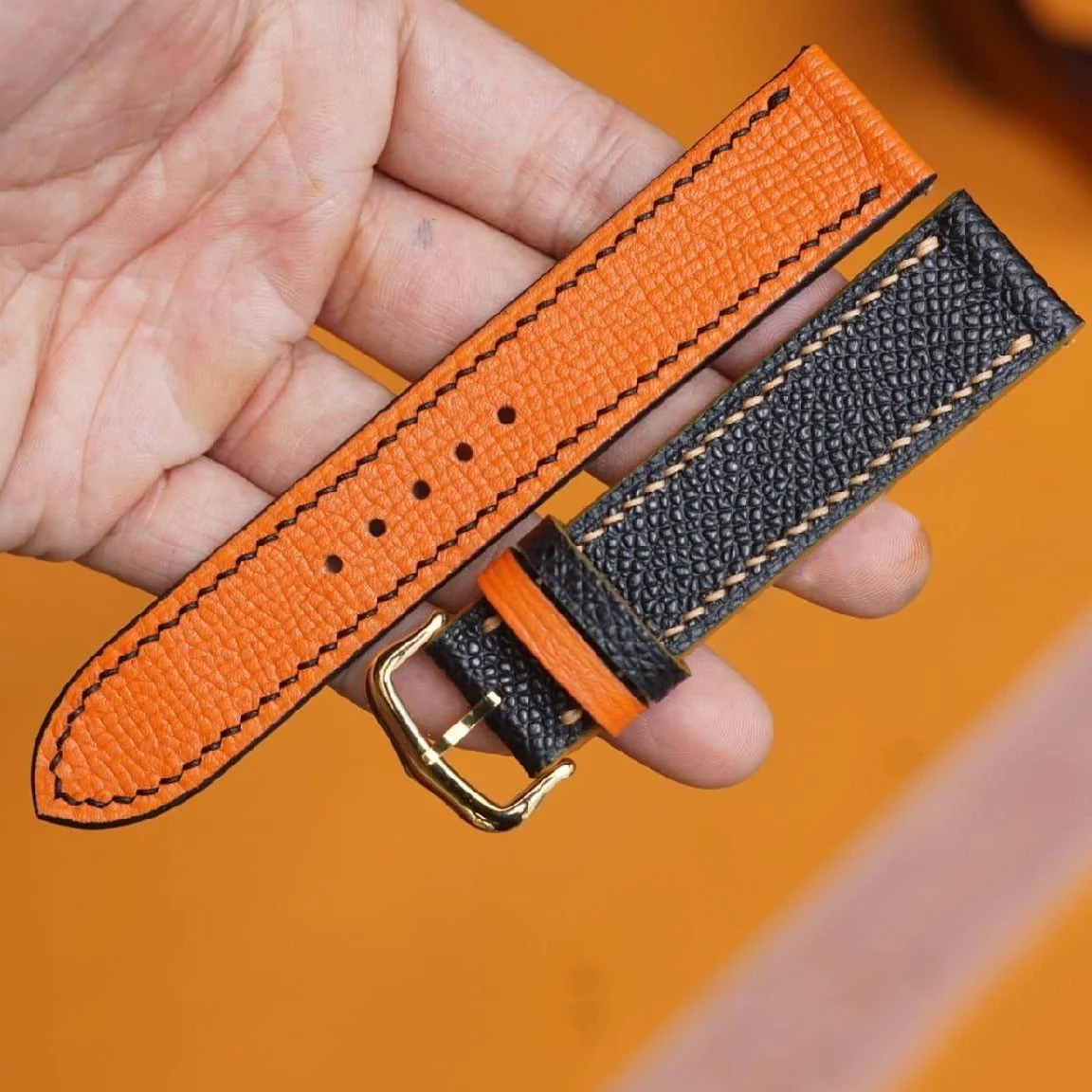 Saigon-Leather Handcrafted Two-Tone Saffiano Leather Watch Strap - Image 3