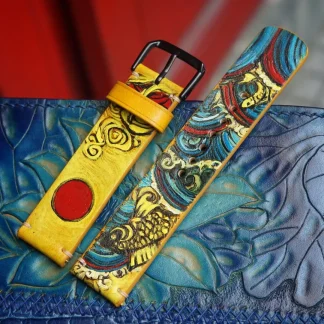 Artfully Engraved Leather Watch Strap - Made by Saigon-Leather